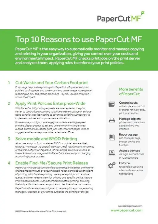 Top 10 Reasons, Papercut Mf, Integrated Business Solutions